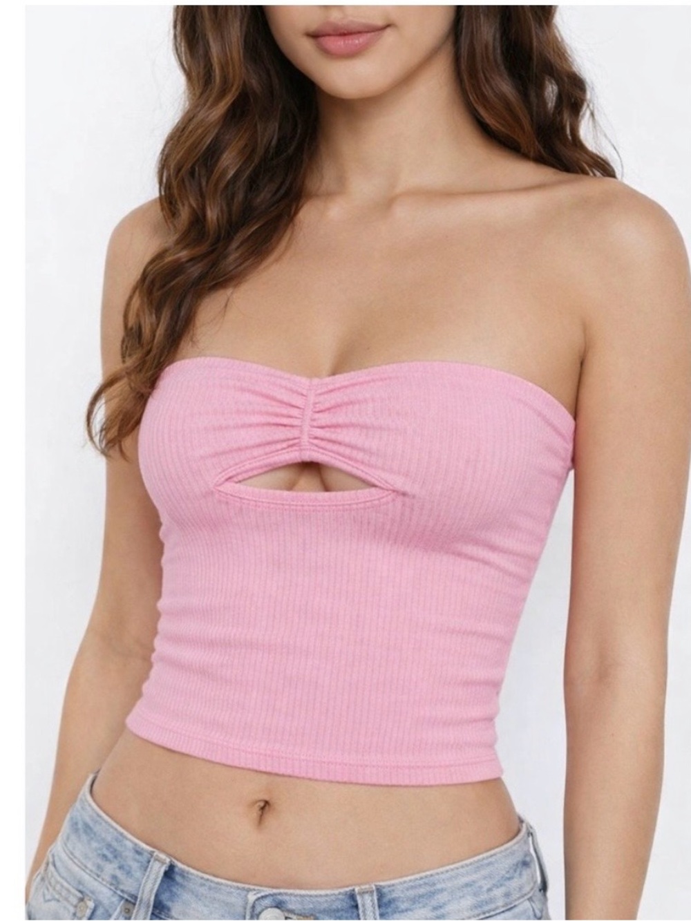 Urban Outfitters NWT Out From Under Pink/Rose Ribbed Keyhole Bandeau Top SZ M/L